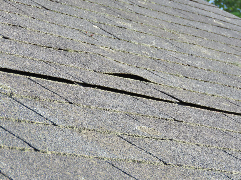 Lifted shingles due to roof nail pops on an asphalt shingle roof.